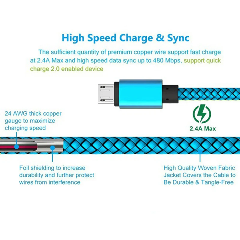 Кабель Micro USB для быстрой зарядки и передачи данных зарядный кабель Huawei Nova 2 2S Plus 3 3i