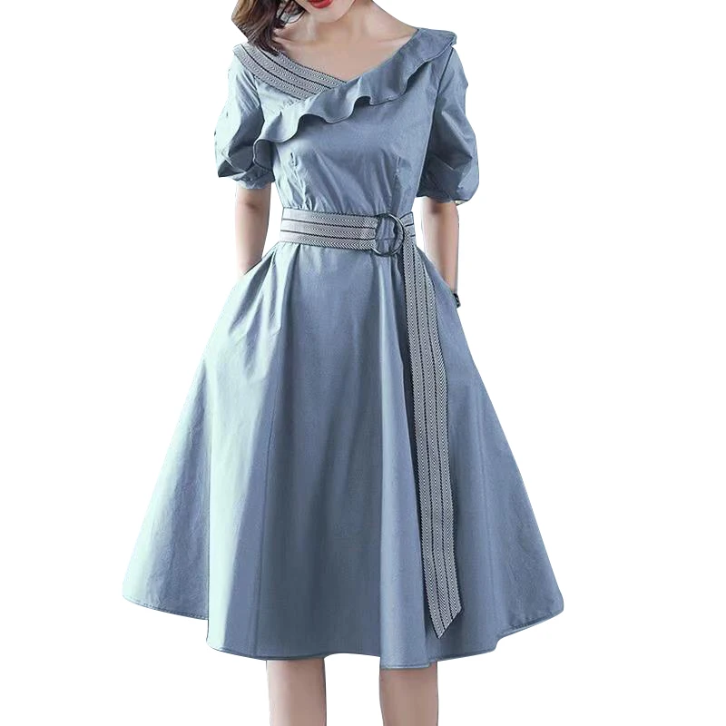 

Europe Style Women Spring Summer A-Line Dresses Lady Casual Short Sleeve Patchwork Color Ruffles Dress Vestidos SS123