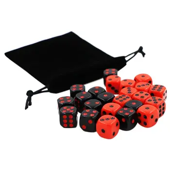 

24pcs/set 16mm Dice Round Corner Point Dice RPG Gambling Games Cube Party Board Game Black Red With Velvet Bag G99D