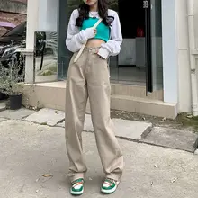 

Cargo Khaki Pants Women's Solid Color High Waist Wide Leg Streetwear Basic Spring Autumn Casual Straight Mopping Denim Trousers