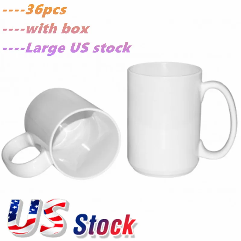 15OZ Sublimation Blank White Ceramic Mugs Christmas Gift