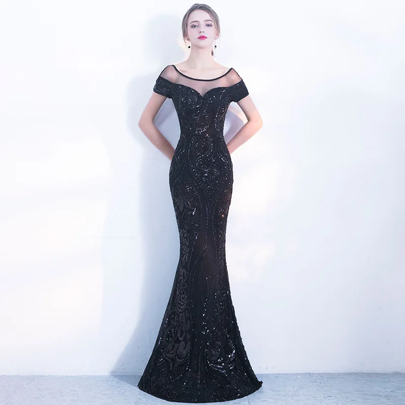 Robe De Soiree, женское элегантное вечернее платье с открытой спиной и круглым вырезом, женское платье с коротким рукавом и блестками, платье для выпускного вечера, Vestidos