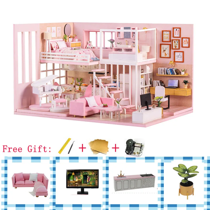 Рождественский подарок Diy кукольный дом мебель Diy Миниатюрный 3D Деревянный Miniaturas кукольный домик игрушки для детей подарки на день рождения K047 - Цвет: K047 With Dust Music