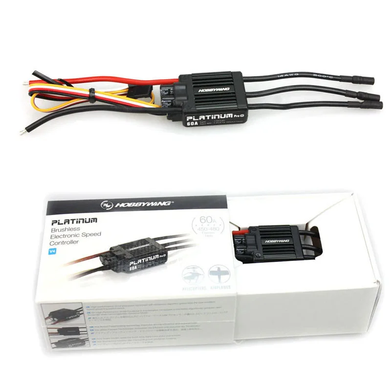 

Original HobbyWing Platinum PRO V4 60A ESC (3S-6S) for 450-480 Class Helicopter (Propeller: 325-360mm)