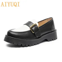 Shoes Women Loafers Genuine Leather Spring Big Size British Style School Girl Shoes Color Matching Fashion Oxford Shoes Women