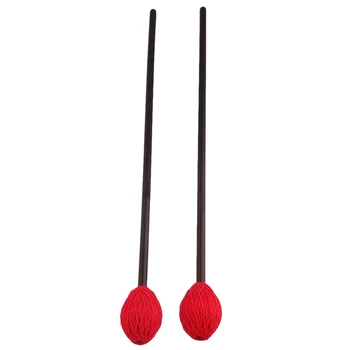 

ABLB--16 Inch Red Dark Brown Medium Hard Marimba Mallets 34Mm Yarn Head Maple Shaft For Percussion Instruments