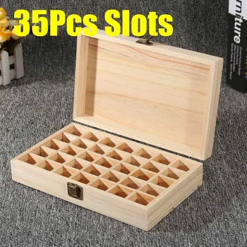 

35 Grids Compartment Essential Oil Storage Box Oil Bottle Organizer Case Wood Box for Travel Perfume Carrying Container