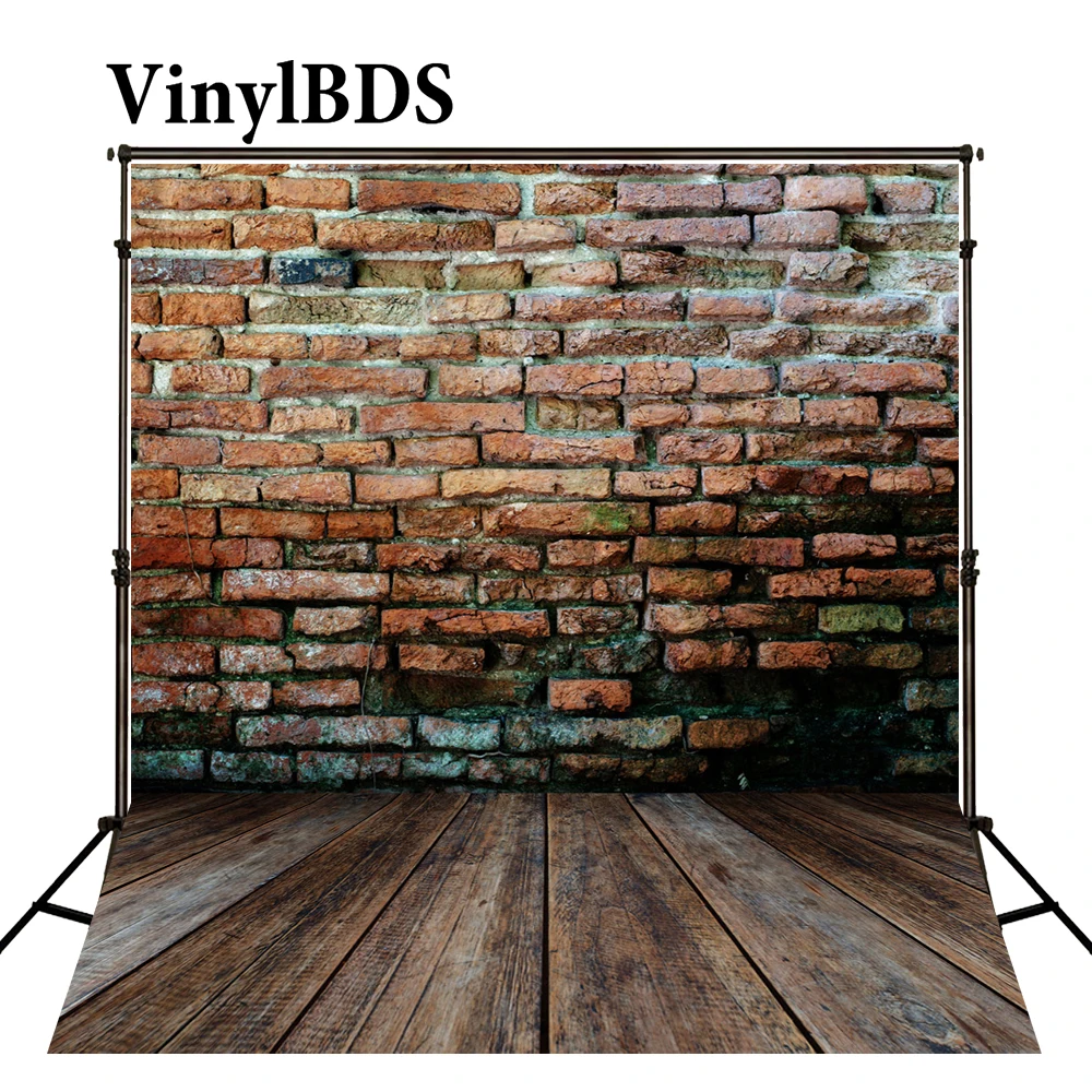 VinylBDS Vintage Red Brick Wall Backdrops Indoor Wedding Backdrop Children Wooden Floor Photography Background for Photo Studio |