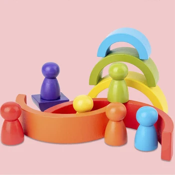 

DIY Baby Toys children's Wooden Rainbow Toy Creative Rainbow Blocks stacked balance blocks Montessori educational toys for Kids