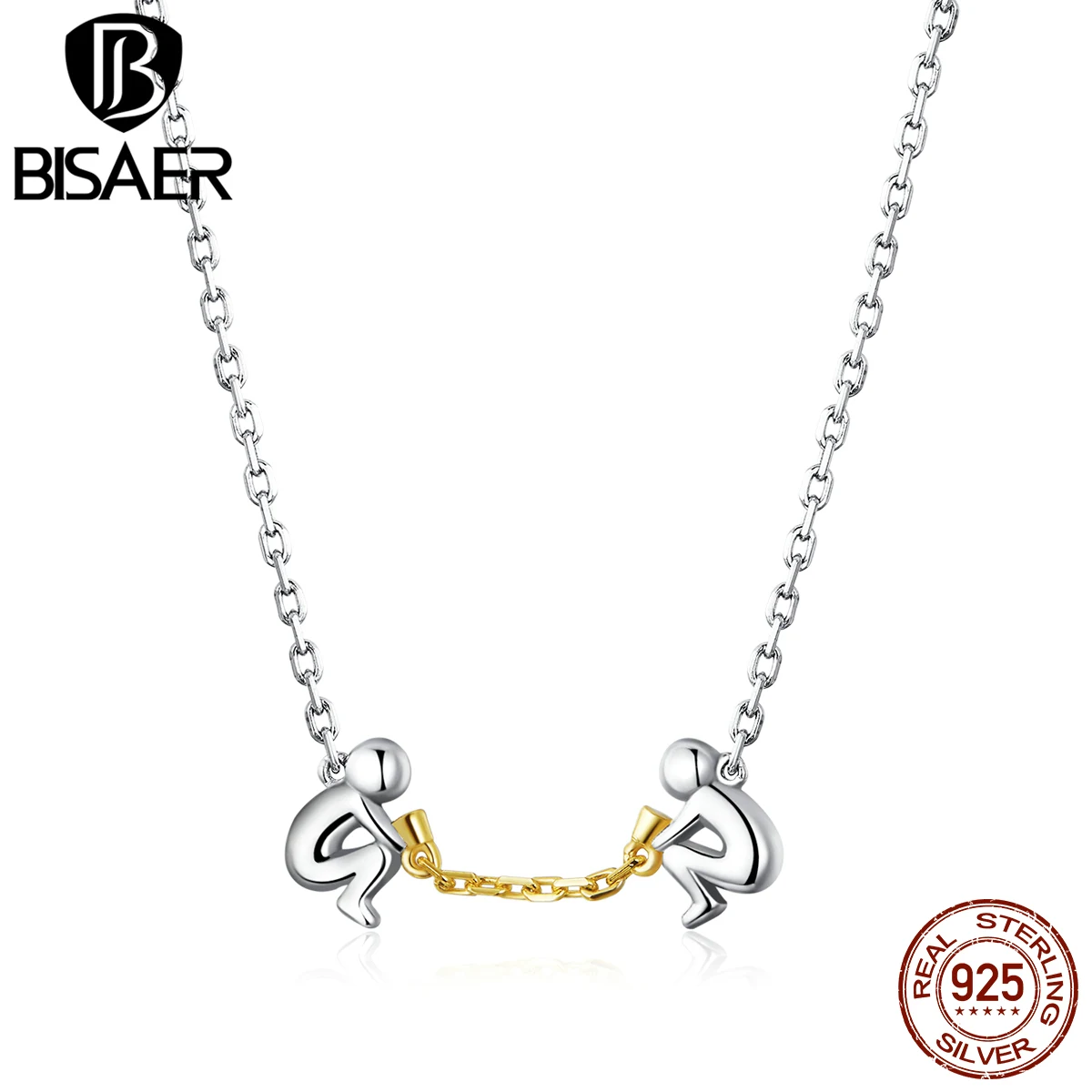 

Fall in Love Necklaces BISAER 925 Sterling Silver Love Couple Women Exquisite Pendant Necklaces Luxury Silver Jewelry ECN394