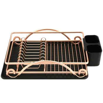 

Stainless Steel Dish Drainer Drying Racks with Drip Tray Gold Wire Cutlery Dish Rack Stand Holder Shelf Kitchen Utensils Storage