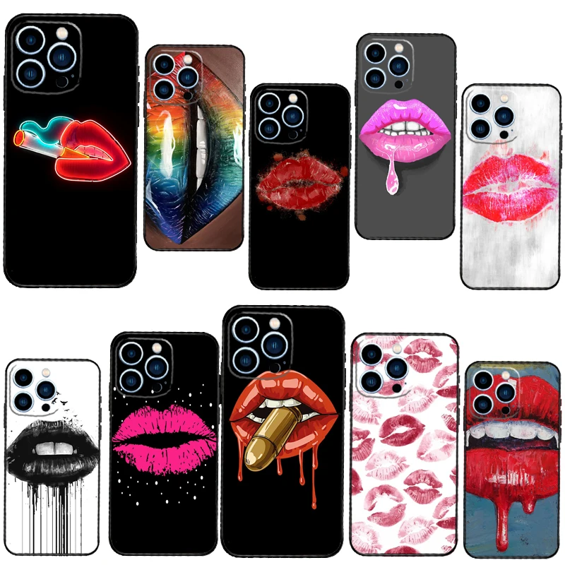 Custodia Per Telefono Sexy Red Lips Per Iphone 13 12 11 14 15 Pro Max Mini Xs X Xr 7 8 Plus Se 2020 Custodia Morbida