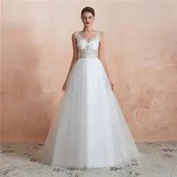 В наличии Тюль вырез лодочка, аппликация свадебное платье без рукавов Vestido de noiva Robe de Mariage свадебные платья Mariage 28371
