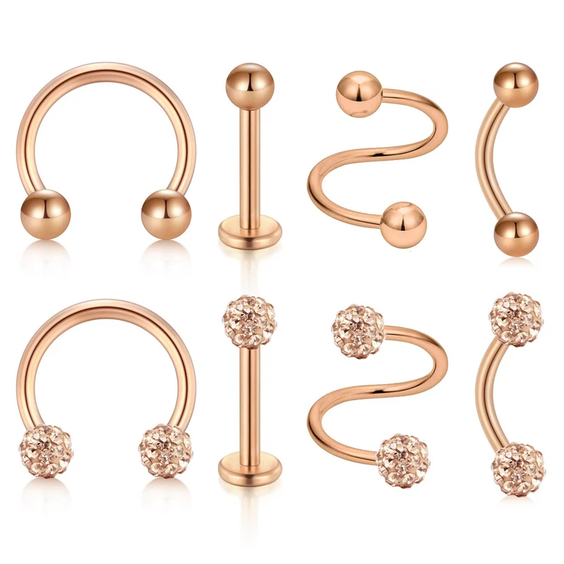 JFORYOU8Pcs серьги из нержавеющей стали украшение для козелка Daith раковины серьги, Надеваемые На ушной хрящ кольцо для носа CZ Нос твист спиральная штанга