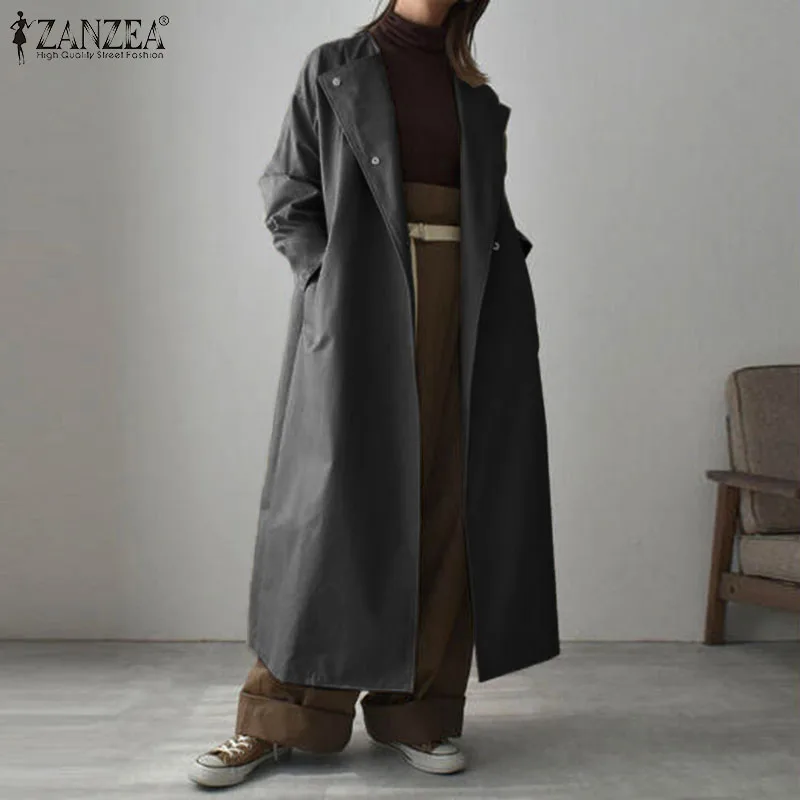 ZANZEA Otoño De las mujeres abrigo Mujer Chaquetas Ropa De Mujer 2021 señoras solapa Maxi Overscoat sólido ocasional cazadora De talla grande 5XL