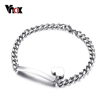 

Vnox Trendy Personalized ID Heart Bracelet Bangle for Women Stainless Steel Metal Provide DIY Engrave Service