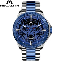 Relogio Masculino,, MEGALITH, спортивные, тисненые, Волчья Голова, кварцевые часы, водонепроницаемые, нержавеющая сталь, Роскошные наручные часы, мужские часы