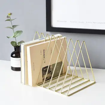 

Nordic Style Bookcases Simplified Metal Triangular Bookshelf 9 Grid Newspaper Book Magazine Rack Home Table DIY Decor Ornament