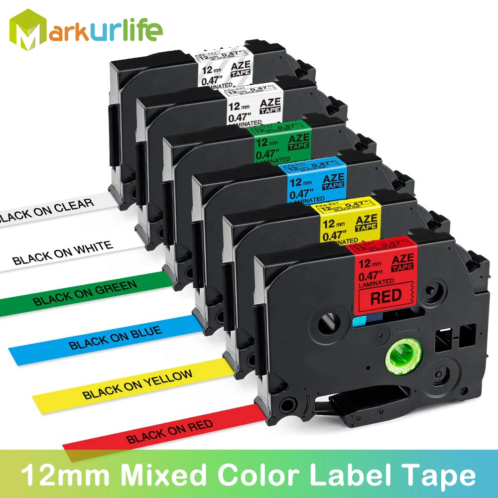 Markurlife Tze231 6pcs Label Tape 12mm Compatible For Brother Tze131 Tze431 Tze531 Tze631