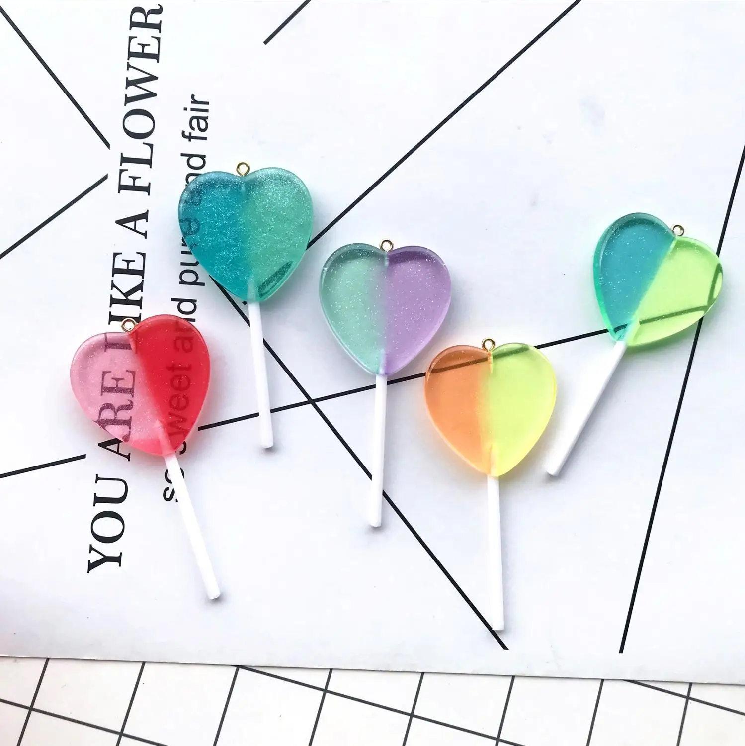 

Free Shipping simulation resin Love lollipops Key chain charms DIY
