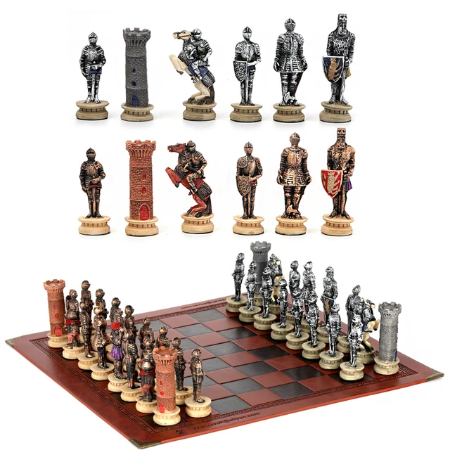 Best Quality Chess Set Middle Ages Knight Battle Theme Chess Set portable Traveling Intelligence Game Chess Set Luxury Themed Chess Checkers-