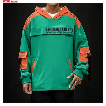 

Dropshipping Autumn Japanese Hooded Pullover Male Streetwear Patchwork Outwear Hoodies 2020 Mens Causal Pocket Tops