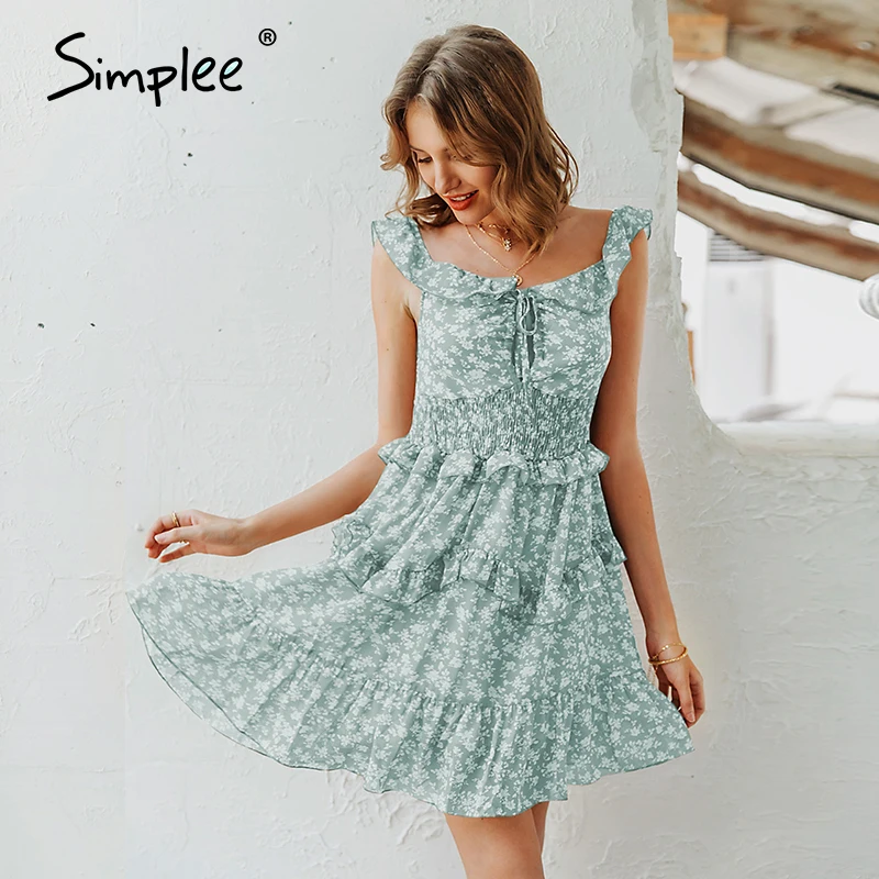 Simplee Сексуальное Женское Платье с v образным вырезом Boho Цветочный Принт Высокая