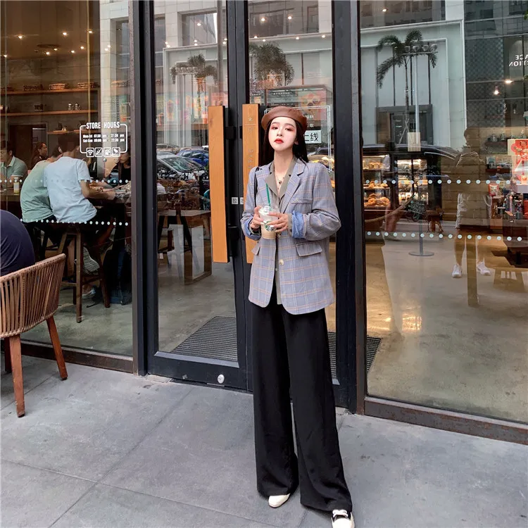 

88808 Photo Shoot + 5 Retro Autumn New Style Plaid Loose-Fit Slimming Versatile Casual Able Suit Jacket