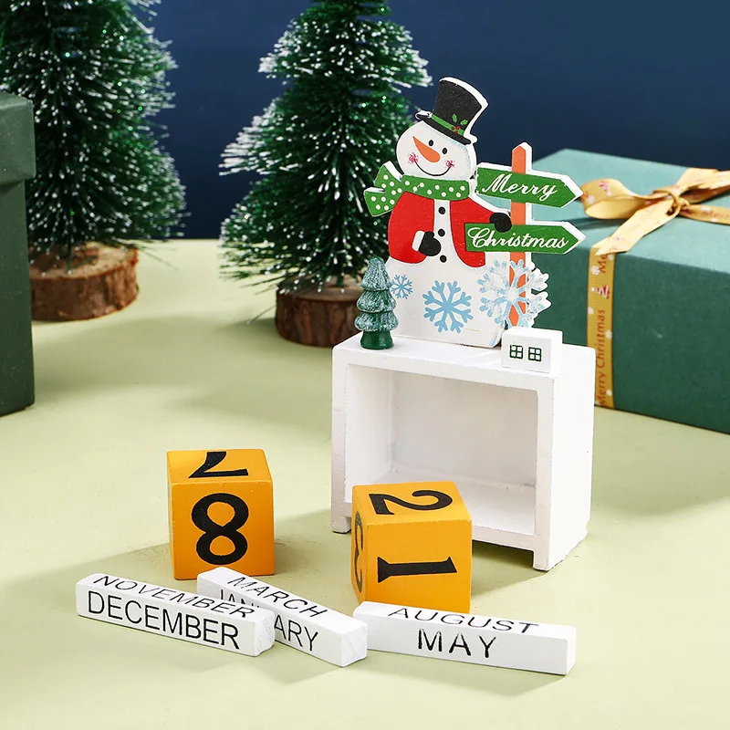 Wooden Calendar Ornaments Christmas Countdown Desk Calendar Desktop Ornaments Christmas Gifts for Home Outdoor Accessories