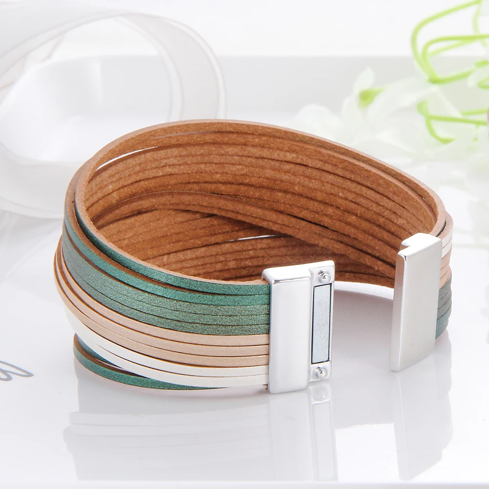 Bracelet Jewelry Multilayer Leather Bracelet For Women Magnet Clasp Charm Braided Wide Wrap Bangles