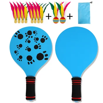

Paddle Ball Game Set Entertainment Gift Indoor Outdoor Beach Wooden Racket Garden Cricket Battledore Workout Kids Adults Office