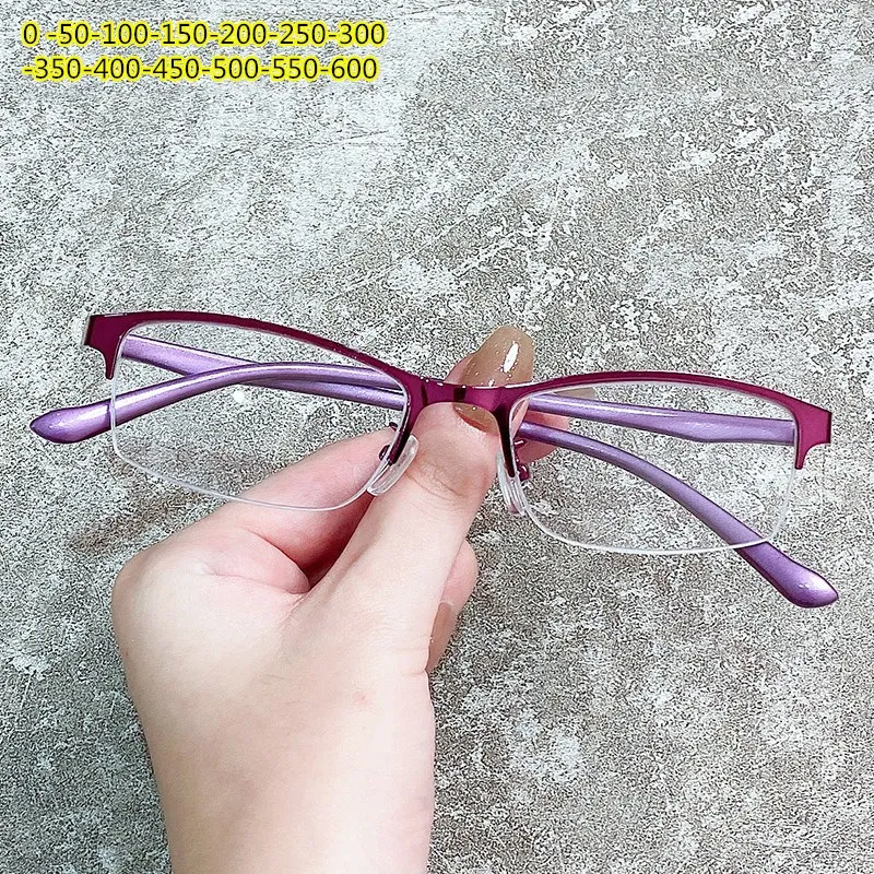 Metall halb rahmen brille rahmen für frauen und männer myopie gläser | anti-blau brille elbru-0-1-1,5-2-2,5-3-3,5-4-4,5-5,0-6,0