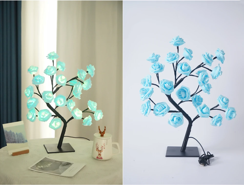 LED Table Lamp Rose Flower Tree Lights USB Fairy Maple Leaf Night Light For Home Party Xmas Christmas Wedding Bedroom Decoration