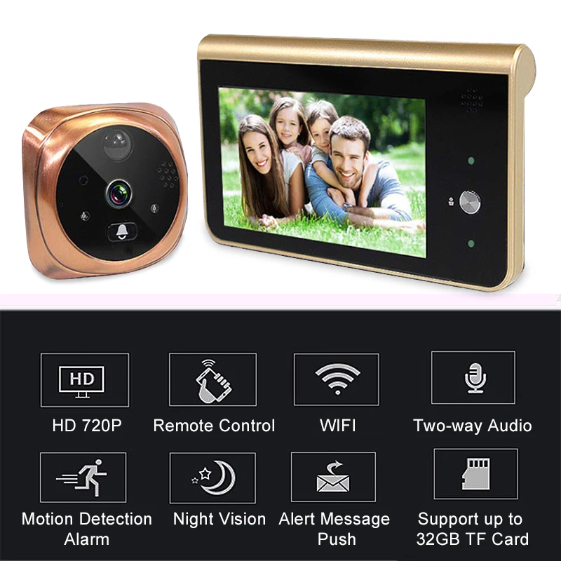 Peephole Camera Wifi 4.3 Inch Home visible Cat Eye Doorbell Smart Voice Phone Intercom Video Anti-Theft Surveillance Doorbell