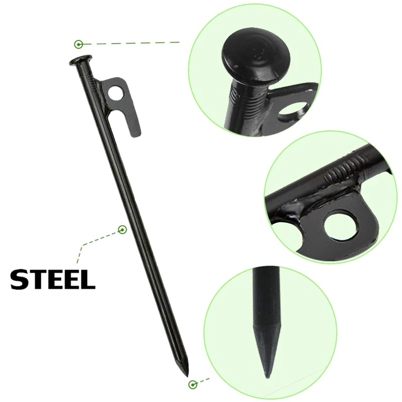 New Sale Heavy Duty Steel Tent Stakes Tarp Pegs Solid Stakes Footprint Camping Stakes for Outdoor Trip Hiking Gardening, 4 Pack