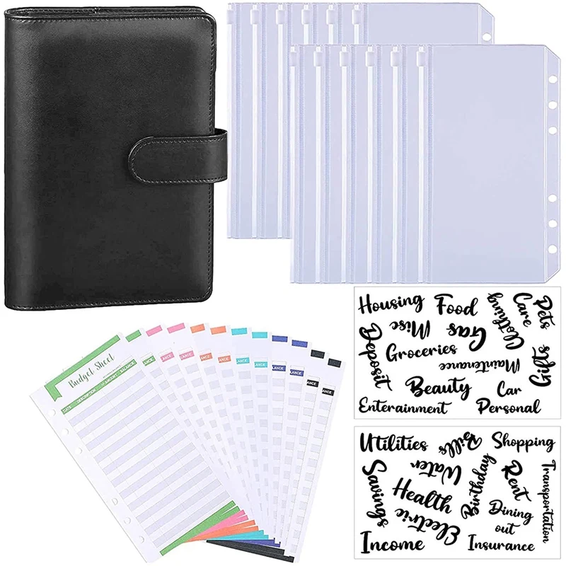 A6 PU Leather Budget Binder Planning Zippered Envelope 8 Pieces of Bag 12 Piece Expense Sheet | Канцтовары для офиса и дома