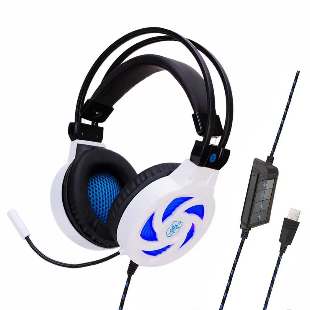 white usb Head-mounted Headphones illuminate Active Noise Cancelling Wired Headphones Foldable Deep Bass Bluetooth Headset - Цвет: white usb