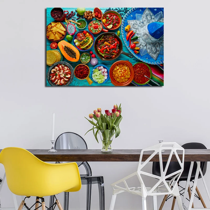 Mix Colorful Mexican Food Canvas Painting Print Living Room Home Decor Modern Wall Art Oil Painting Poster Pictures Artwork HD