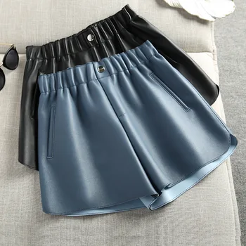 

Chic women's sheep skin leather pants 2019 autumn brand new loose wide-leg real leather short pants B039