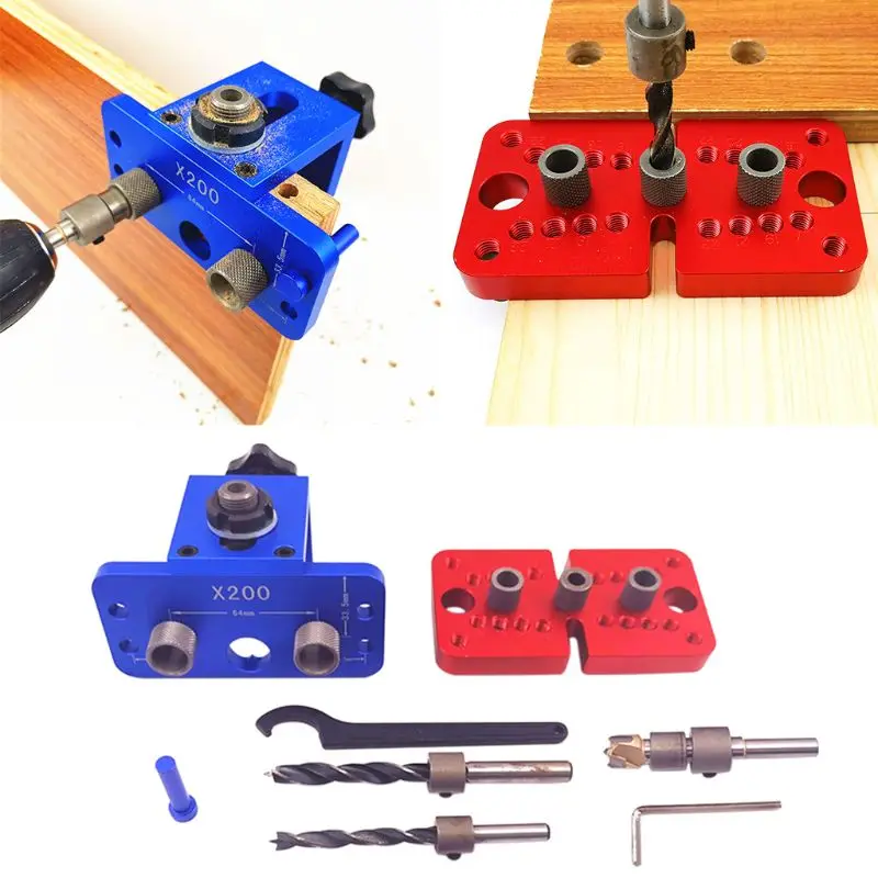 

3-in-1 Woodworking Pocket Hole Jig Self-centering Vertical Doweling Jig Drill Guide Set for Locator Hole Puncher Tools