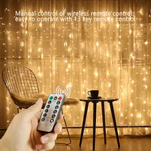 LED Christmas Fairy String Lights Remote Control USB New Year Garland Curtain Lamp Holiday Decoration For Home Bedroom Window
