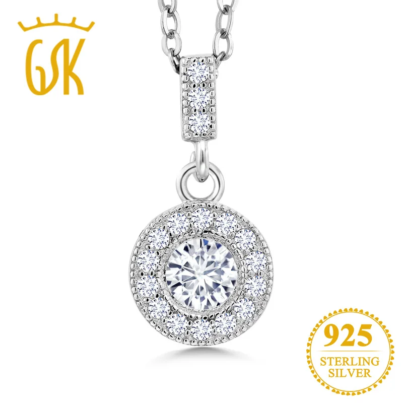

GemStoneKing 925 Sterling Silver Pendant Forever Classic Round Created Moissanite 1.00ct DEW for Women Fine Jewelry