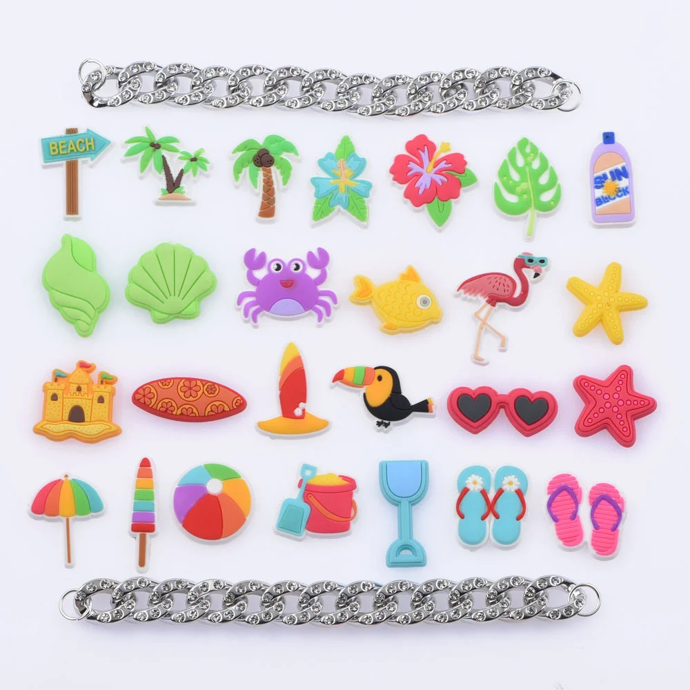 Croc Shoe Charms Sun Coconut Tree Beach Shell Pvc Decorations Holiday