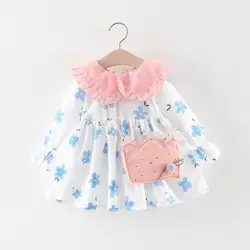 Коллекция 2019 года, осеннее платье принцессы с цветочным принтом для девочек Детские платья с длинными рукавами и милым кукольным