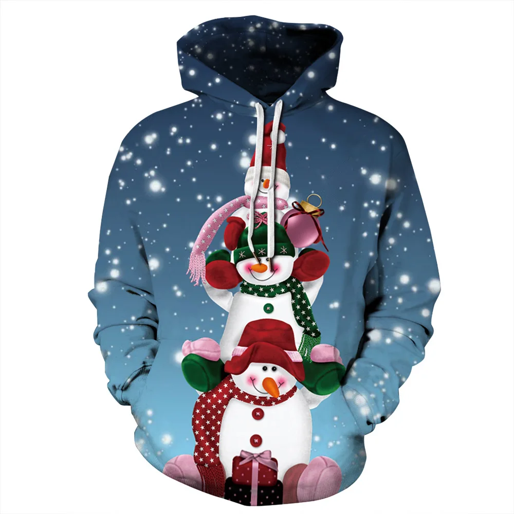 3D для женщин и мужчин толстовки 5XLPlus Размер женские снеговик мультфильм печатных длинный рукав Толстовка Повседневная Рождественская одежда с капюшоном - Цвет: QYXH77