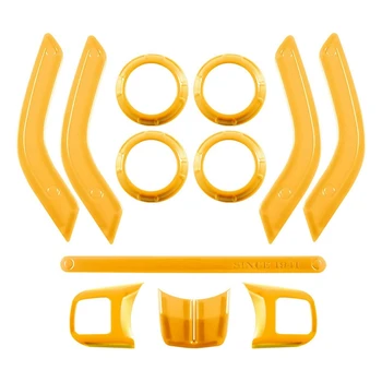 

(Yellow 12Pcs) Car Decoration Steering Wheel & Center Console Air Outlet Trim for Jeep Wrangler JK JKU 2011-18