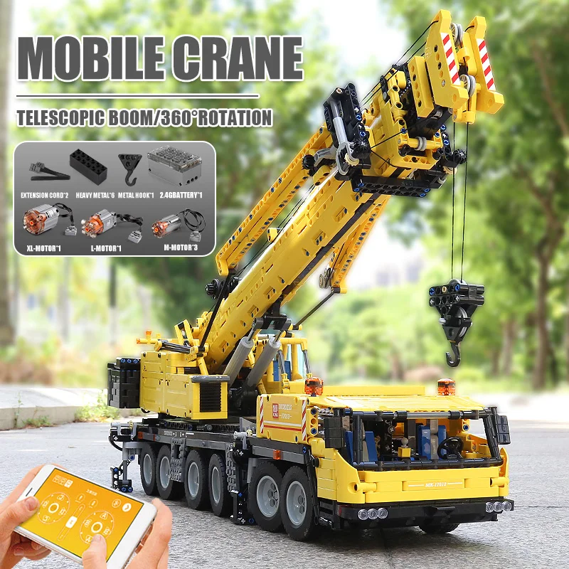 MOULD KING 17013H The APP RC Motorized Yellow GMK Crane Assembly Kits
