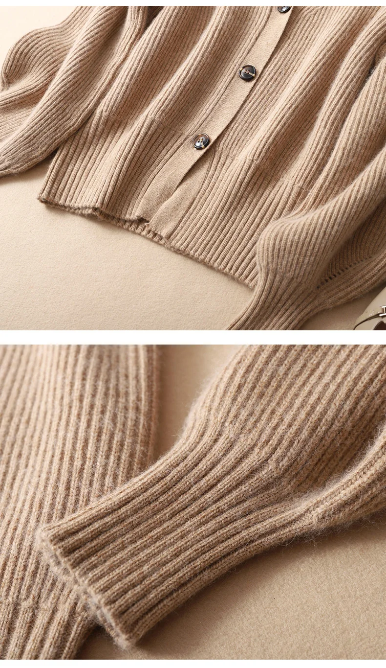 Осень вязаный кашемировый свитер, кардиган женский с v-образным вырезом толстый свободный женский свитер пальто короткая нижняя рубашка
