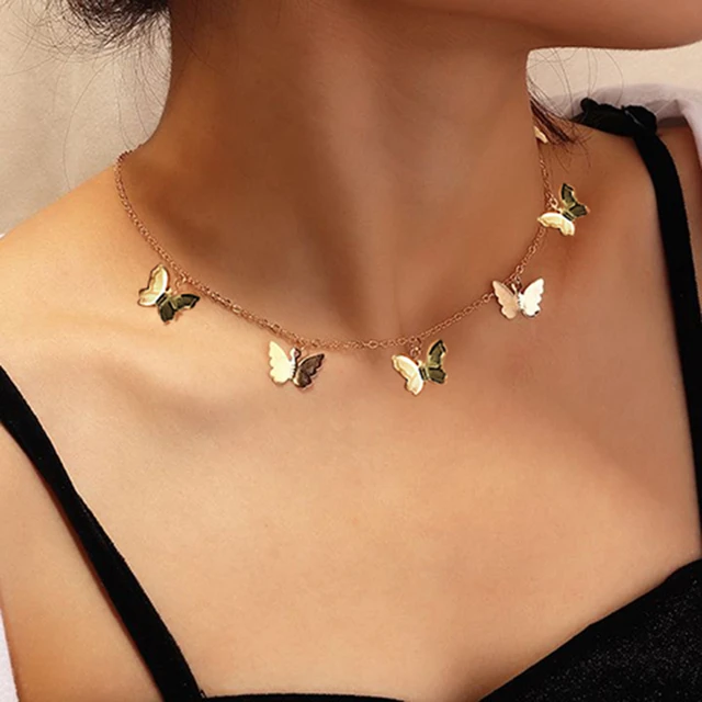 Gargantilla con de mariposa para mujer, cadena dorada, Collares joyería Bohemia para playa, barato - AliExpress