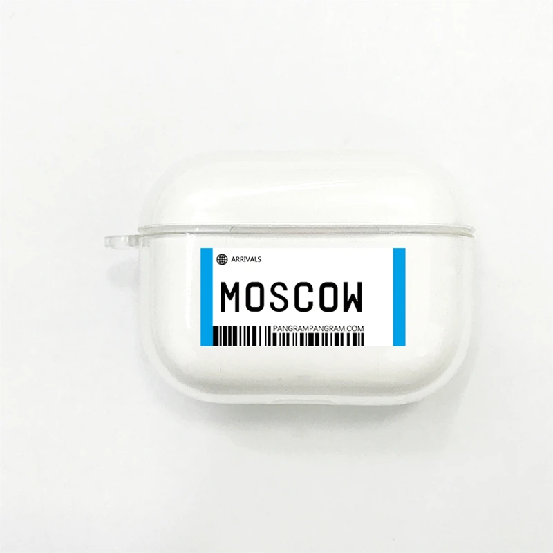 Чехол для наушников с Bluetooth для Apple Airpods Pro 3 INS Label Bar code City letter, прозрачный мягкий чехол из ТПУ - Цвет: Moscow